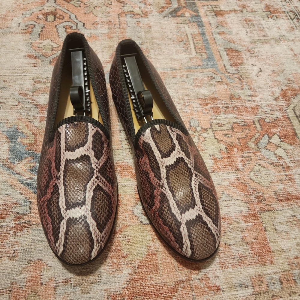 Del Toro Brown and Tan And Red Snake Print Loafers